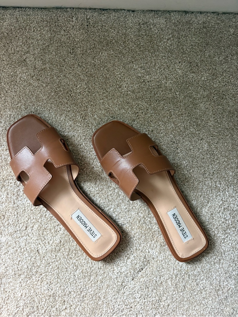 Steve Madden Tan Leather Slide Sandals